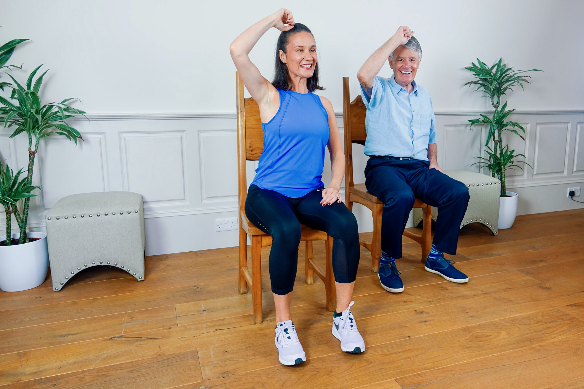 Dancesing care trainer natalie demonstrating an exercise routine available to our care home residents