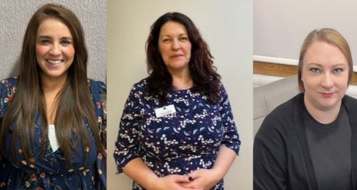 Left to right headshots of new appointments - Lynne Rennie, Cowdray Club home manager, Tracey McMillan, North Quality Manager, and Sarah Gray, Rosepark Home Manager